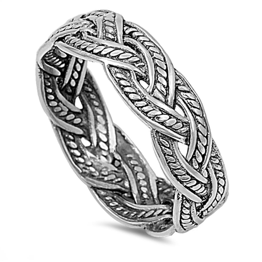 Bali Rope Weave Knot Wedding Ring .925 Sterling Silver Eternity Band ...