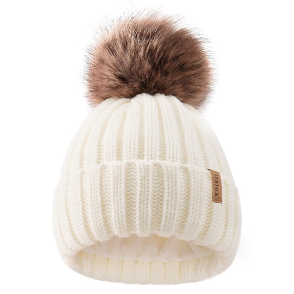 FURTALK Kids Winter Hat Toddler Knitted Beanie with Faux Fur Pom Poms for Baby Girls Boys