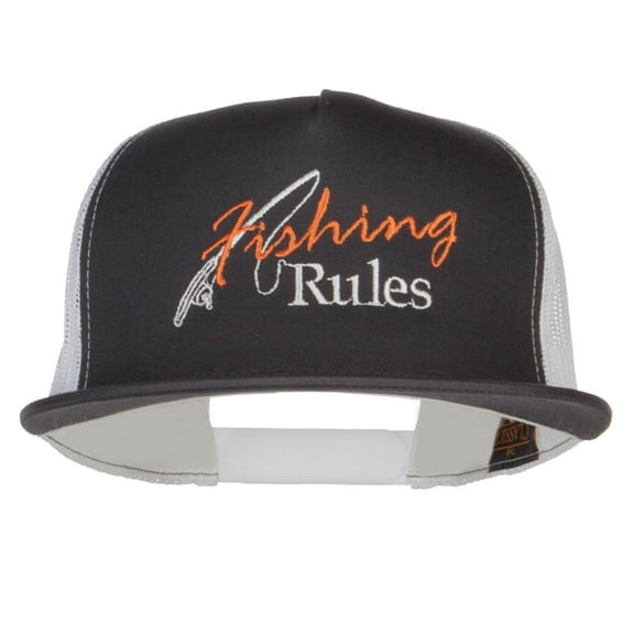 Fishing Rules Embroidered Snapback Mesh Cap - Charcoal White OSFM