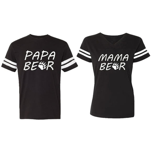 Papa Mama Bear Matching Couple Cotton Jerseys (Men Black / Women Black) (Men S / Women S)