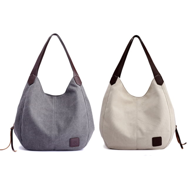 Bolso de hombro multibolsillos para mujer, bolso de lona, bolso de un solo hombro, artístico y minimalista Blanco + Gris