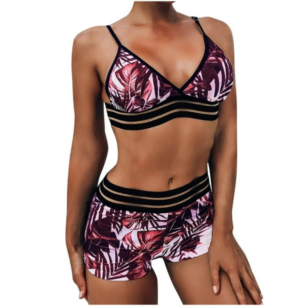Cómodo Bikini elegante para mujer con estampado de hojas Traje de baño de dos piezas con estampado Traje de baño Conjunto de ropa de playa OAVQHLG3B Store lin121212