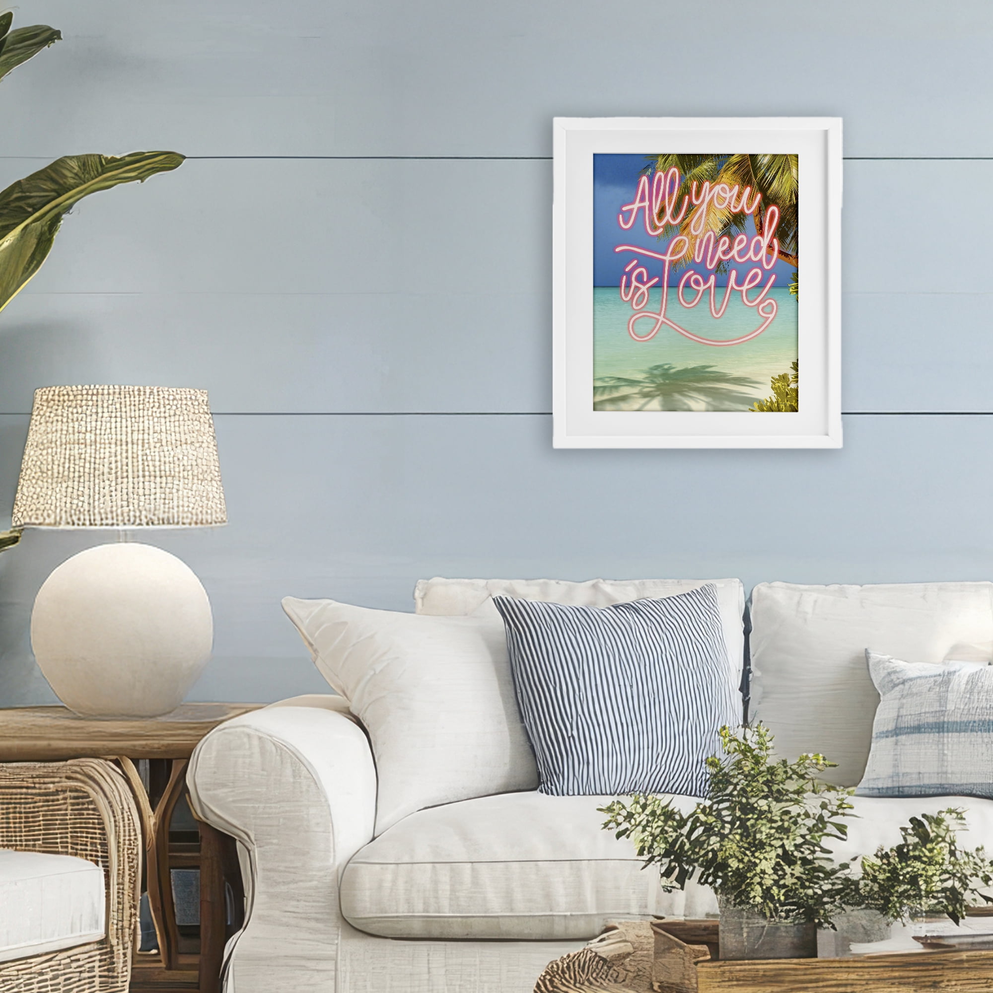 Stupell Industries Tropical All You Need Is Love White Framed Print Under Glass, design by Amber Sterling