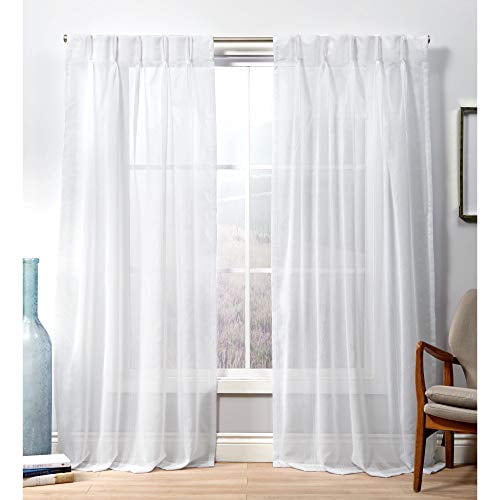 Exclusive Home Penny Sheer Embellished Stripe Grommet Top Curtain Panel Pair, 108" Length, Winter White
