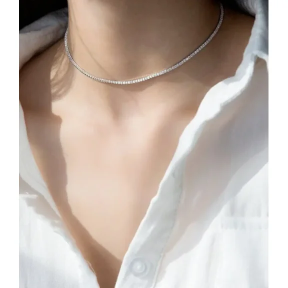 10 Ct Round Cut White Lab Created Diamond Tennis Necklace 14K White Gold Plated 16 inch