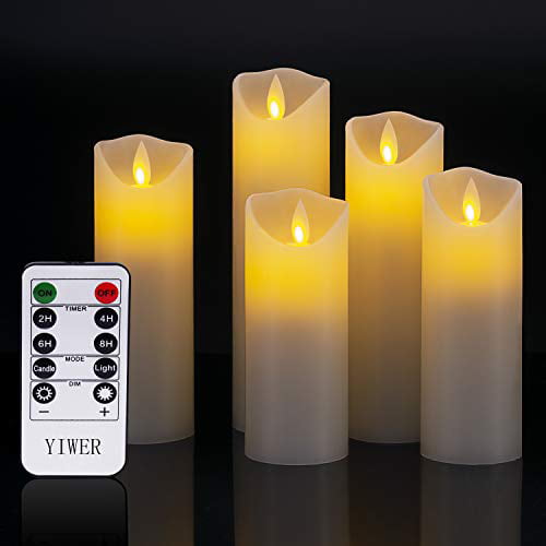 1 * 9 YIWER LED Candles,Flameless Candles Φ 2.2 x H 4/5/6/7/8/9 Real Wax Battery Candle Pillars 10 Key Remote Control with 24 Hour Timer Function Ivory 