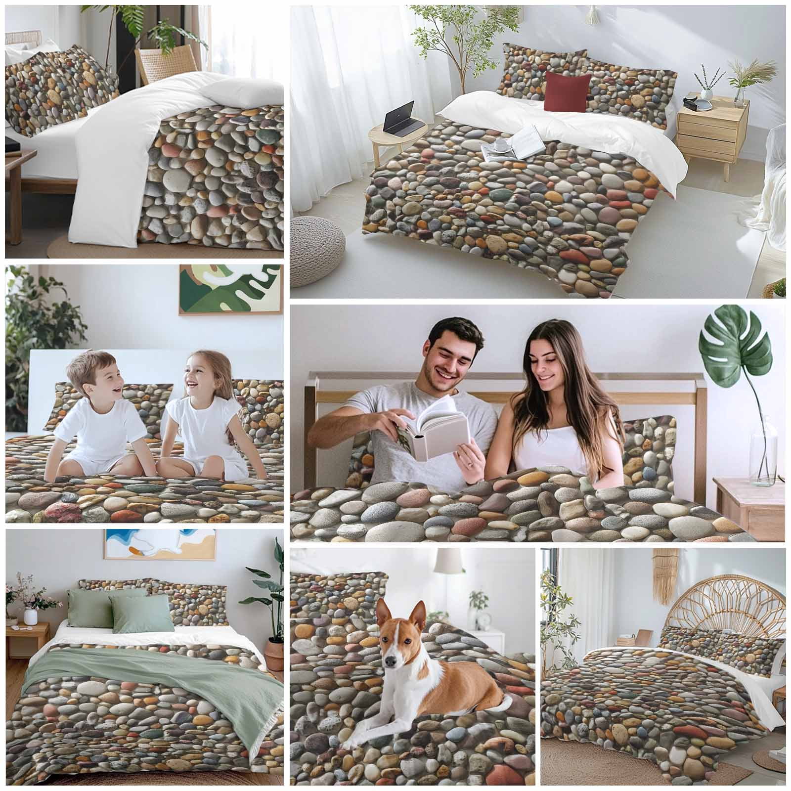 Colorful Stones Bedding 3 Piece Duvet Cover Set California King, Farmhouse Stones Modern Art Soft Microfiber Comforter Cover with Zipper Closure & Pillowcases, Wrinkle & FadeResistant Quilt Cover