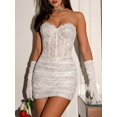 thumbnail image 3 of White Floral Lace Ruched Bodycon Corset Strapless Mini Dress, 3 of 30