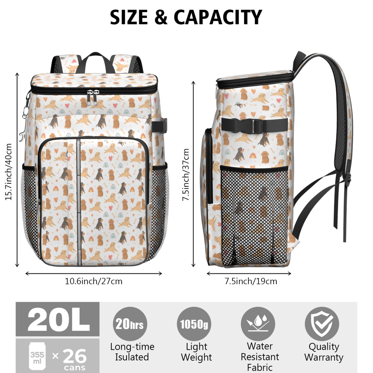 Travel Cooler Bag - Dog Love Rainbow Camping Beer Cooler Backpack with Bottle Opener- Waterproof Insulated Picnic Backpacks - Cooler Bag for Beach