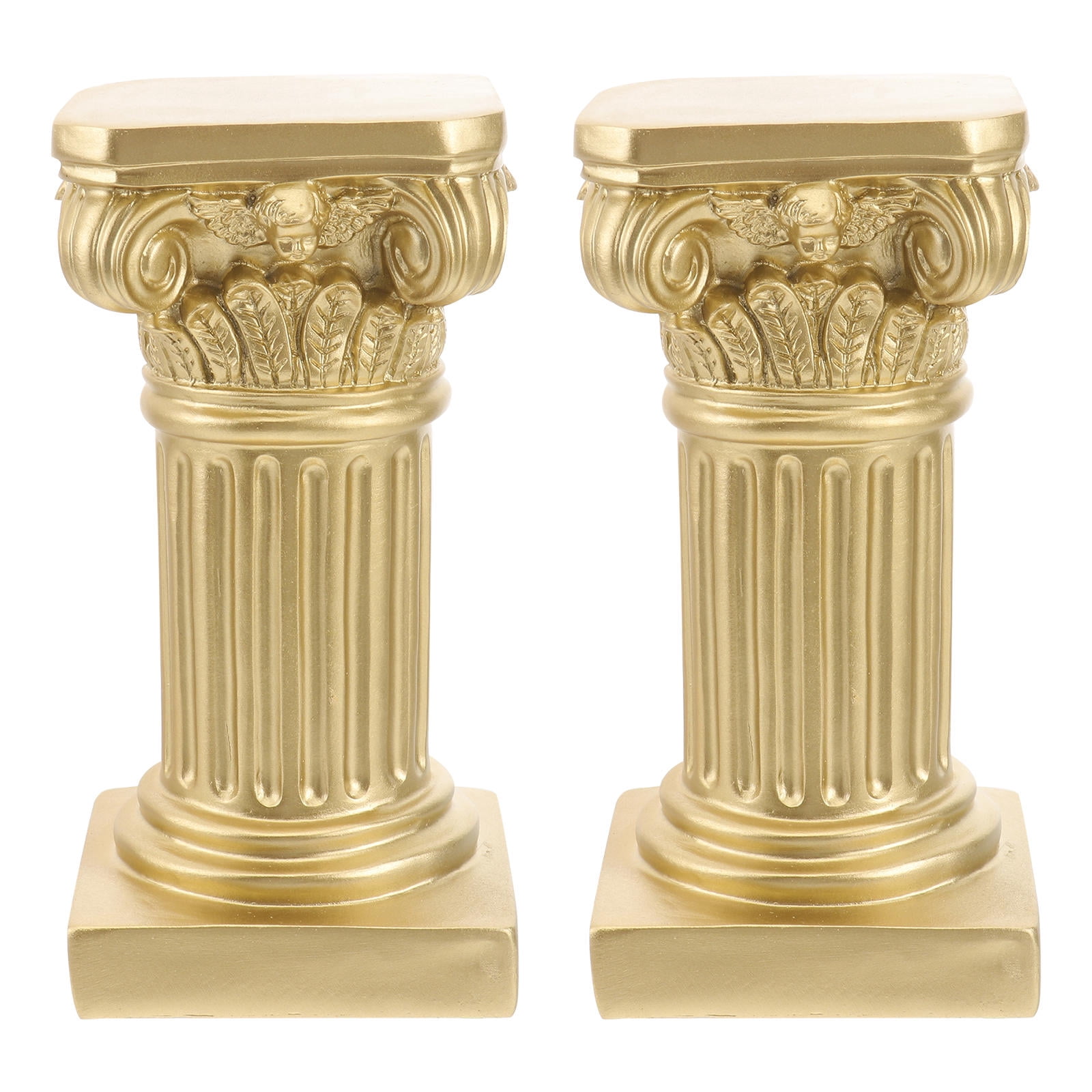 RUNROTOO 2Pcs Roman Pillar Sculpture Golden Resin Home Decoration For Balcony Garden