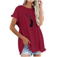 thumbnail image 1 of Blusa de manga corta con estampado de cuello redondo de algodón y cáñamo para mujer OAVQHLG3B Store  lin121212, 1 of 5