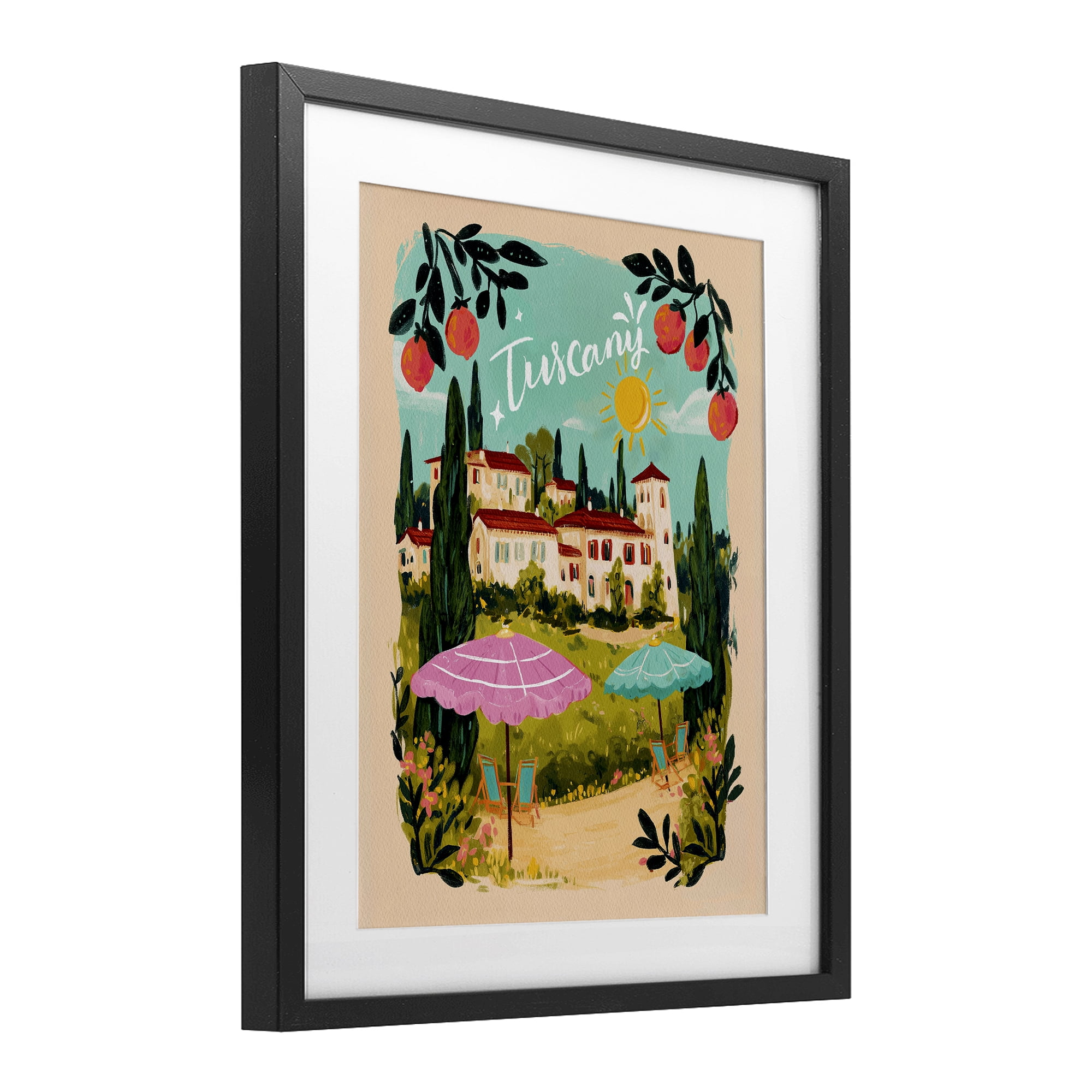 Fruit Bordered Tuscany Black Framed Print Under Glass, design by Yen