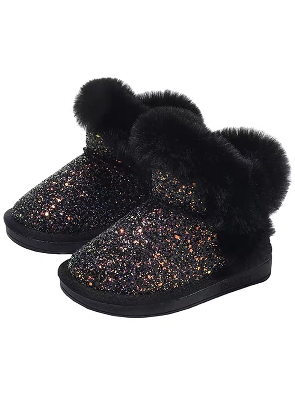 GIRLS KIDS CHILDRENS GLITTER ANKLE WARM WINTER FAUX FUR LINED  SHOES BOOTS 