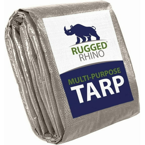 Rugged Rhino All Weather 100% Waterproof Heavy Duty Tarp, 5 Mil UV Temperature Resistant Tarps, High Durability Multipurpose Cover, for Home Outdoor Patio Winter Leaf Camping, 15x15 1 Pack Silver
