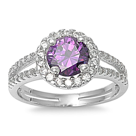 Embraced Round Simulated Amethyst Cubic Zirconia Ring Sterling Silver 925