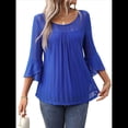 thumbnail image 3 of Blusa Elegante con Volantes para Mujer, 3/4, Cuello Redondo, Doble Capa, , Túnica. Azul XL, 3 of 10