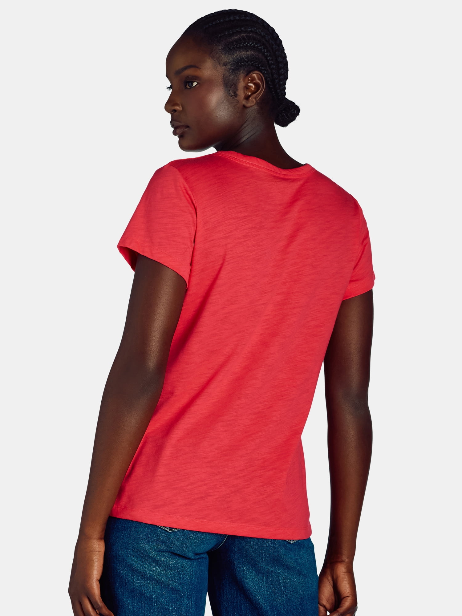 Time and Tru Women’s Slub Jersey Crewneck Tee with Short Sleeves, Sizes XS-XXXL