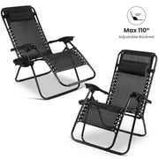 Maxkare Set of 2  Zero Gravity Chair Antigravity, Outdoor Folding Recliner with Adjustable Pillows and Cup Holder Trays for Tanning, 250 lbs Weight Capacity, Black