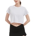 thumbnail image 1 of cfhntfmh Hauts de Gym pour Femmes T-Shirts à Manches Courtes Col Rond Crop Tops T-Shirt Basique Hauts d'Entraînement Athlétiques, 1 of 3
