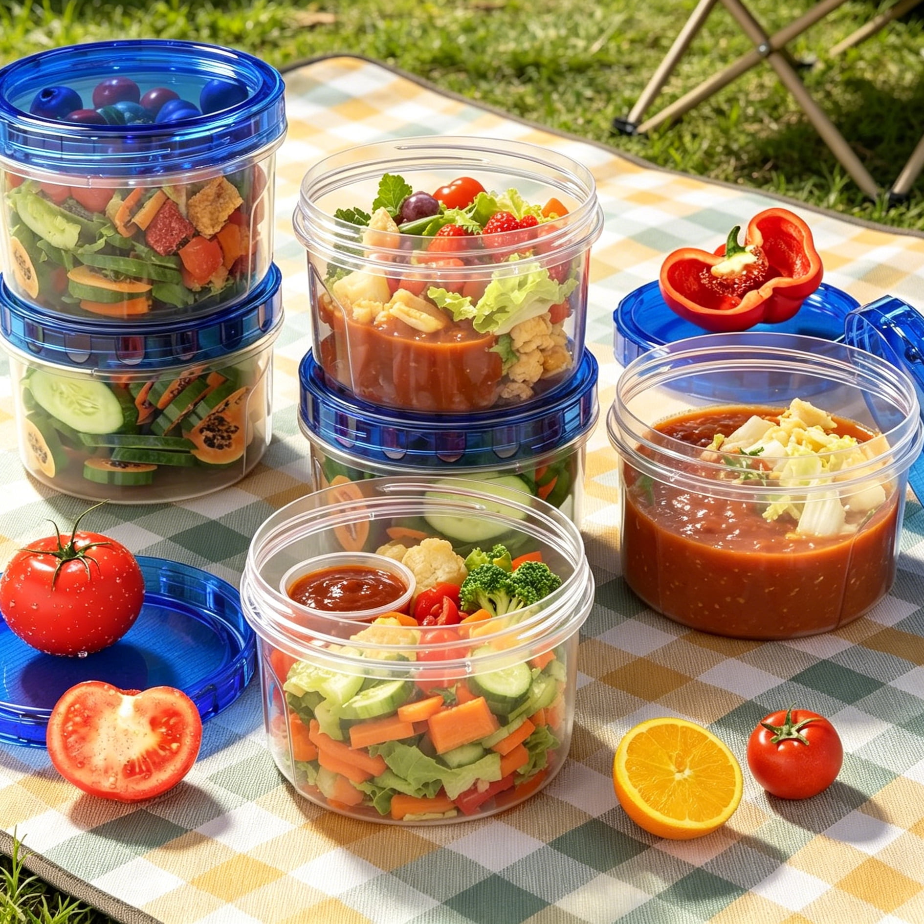 6 Pack 16 Oz Plastic Food Storage Containers with Screw Lids, Airtight Leak-Proof Freezer Containers, Stackable Meal Prep Containers for Soup, Microwave & Dishwasher Safe
