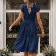 thumbnail image 5 of Summer pleated skirt, simple, stylish, elegant short-sleeved solid color dress, 5 of 5