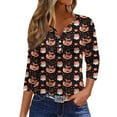 thumbnail image 2 of Halloween Shirts for Women Funny Pumpkin Print 3/4 Sleeve Holiday Tunic Tops Button V Neck Graphic T Shirts, 2 of 5