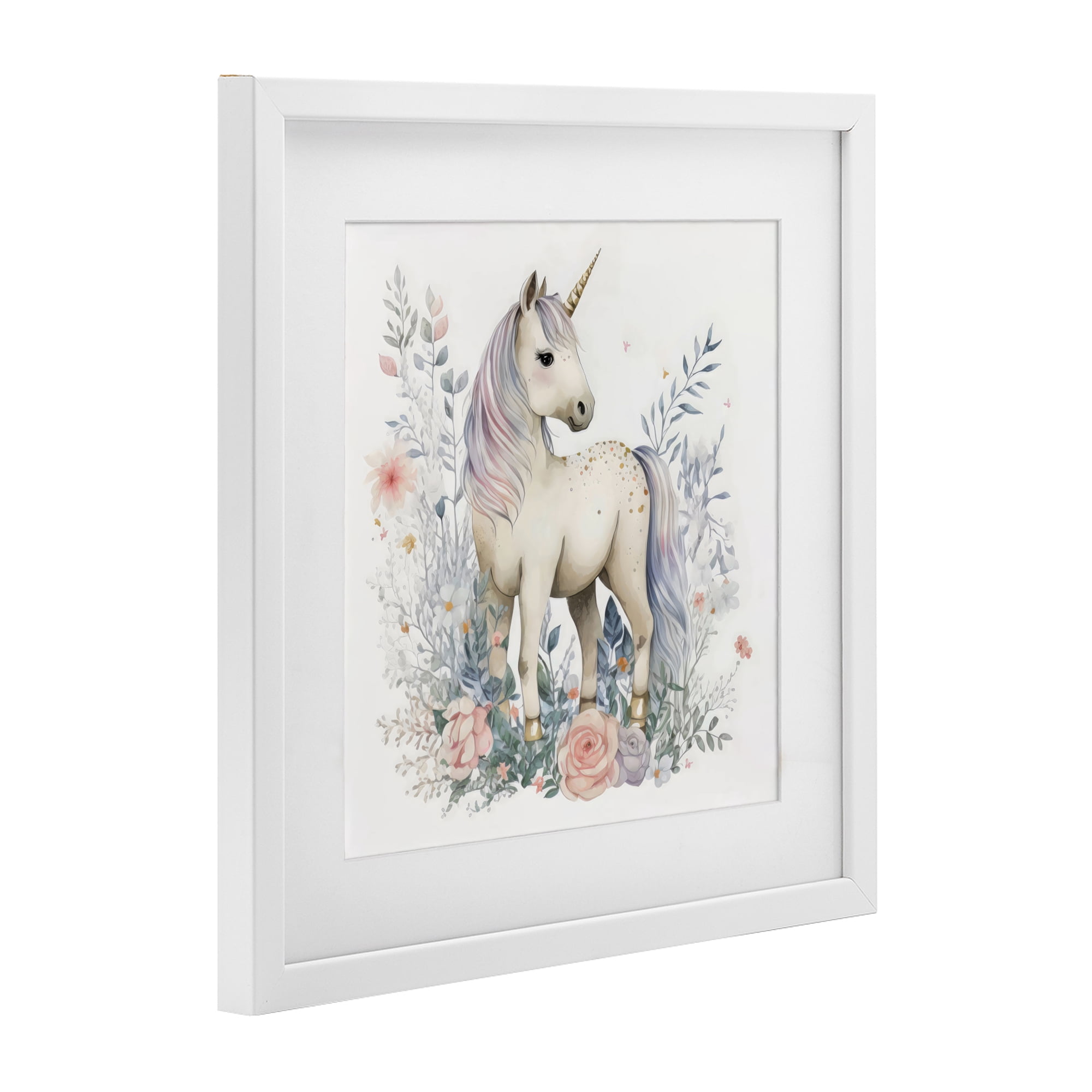Stupell Industries Unicorn in Delicate Floral Forest White Framed Print Under Glass, design by Creative Studio