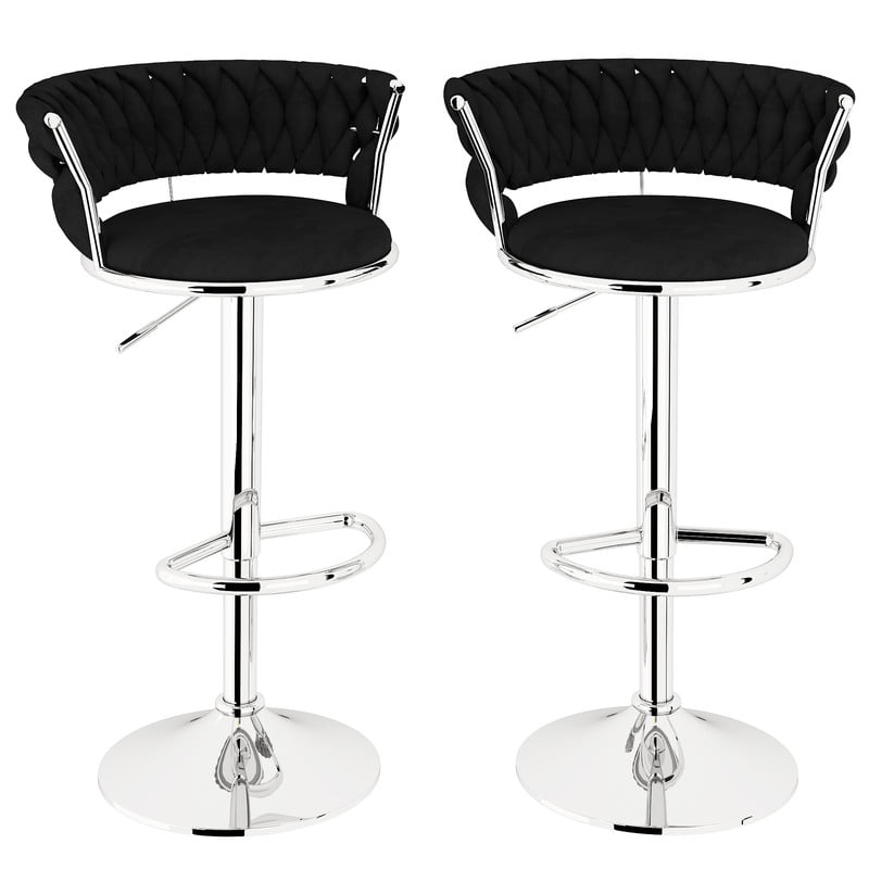 Baxluxe Velvet Bar Stools Set of 2, 360 Degree Swivel Bar Chairs with Footrest & Backrest, Adjustable Counter Height Barstool Dining Chairs, High Stool Pub Chairs for Kitchen Island, Black