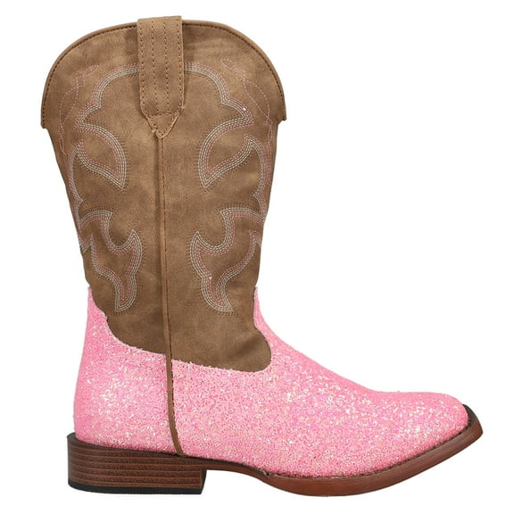 Roper Girls Glitter Square Toe Pull On Cowboy   Mid Calf Boots