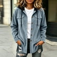 thumbnail image 3 of Iyufng Womens Hooded Corduroy Jackets Button Down Long Sleeve Casual Coat with Chest Pockets and Drawstring Hood, 3 of 9