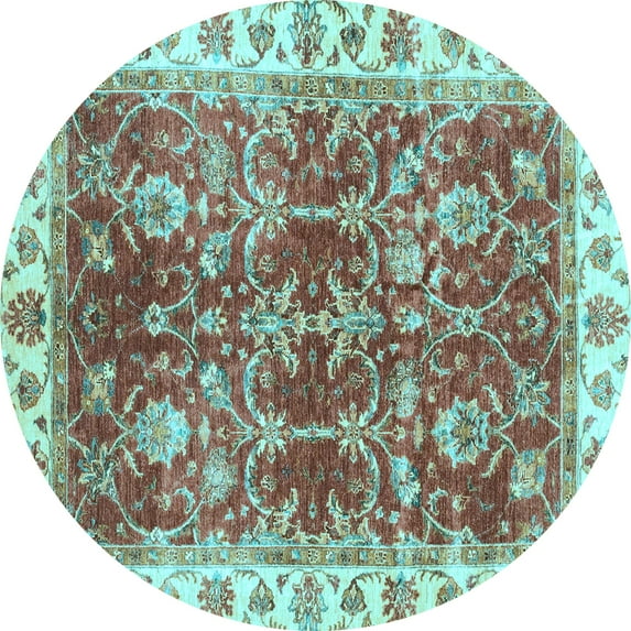 Ahgly Company Indoor Round Abstract Light Blue Modern Area Rugs, 7' Round