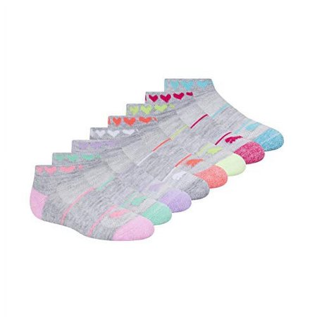 PUMA Little Girl's Girls' 8 Pack Low Cut Socks + 4 Pack Hair Ties Sockshosiery, Gray/Multi, 7-8.5