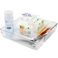 thumbnail image 3 of Plastic Drawer Organizer Trays 2 Pack,Bathroom Storage3 Divided Sections Storage Bin Bathroom for Body Wash,Shampoo,Conditioner,Lotion,Hand Towel, Comb,Mouthwash,Clear Acrylic Bins Bathroom, 3 of 6