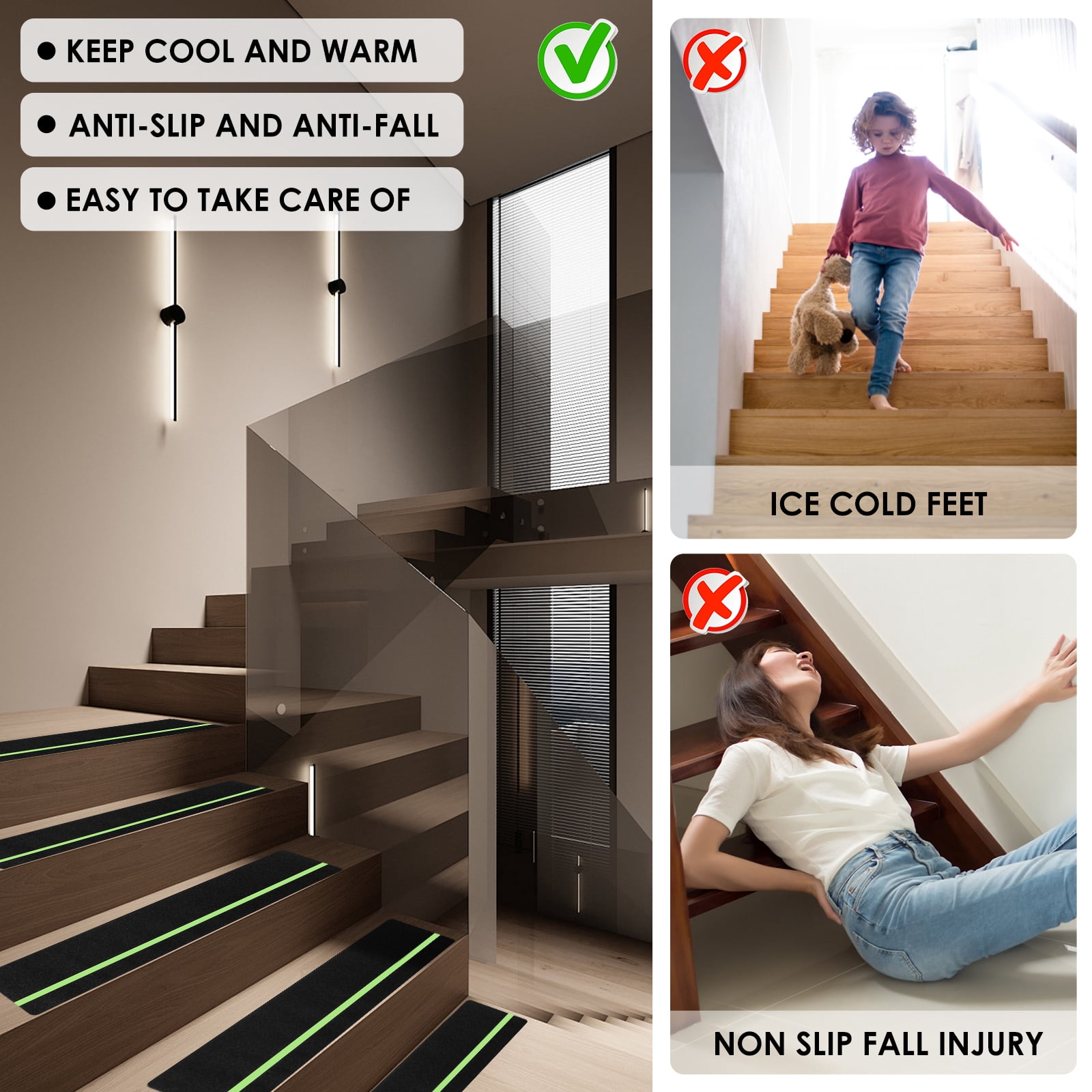 Lzvxtym Anti Slip Grip Tape,5/10 Pcs Non-slip Traction Tapes,Glow in The Dark Anti Slip Tape for Indoor or Outdoor Stair Tread Step, 5.9" x 30"