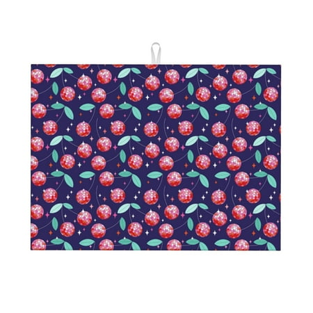 

Qekee Cool Mirror Cherries Print Dish Drying Mat Dishes Drainer Mat for Kitchen Counter Microfiber Absorbent Dish Draining Reusable Washable Draining Racks Extra Large 18 x24