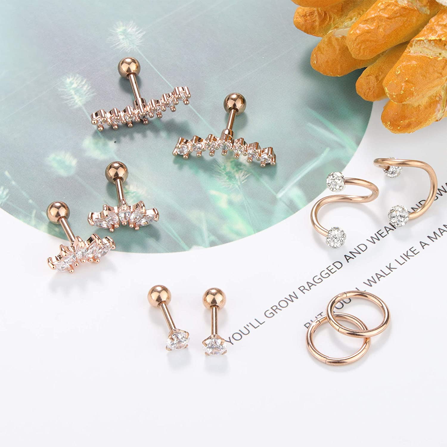 3 Pairs Stainless Steel Silver Ear Cartilage Earrings for Women Girls Tragus Helix Earring Cute Conch Flat Back Piercing Jewelry 16G