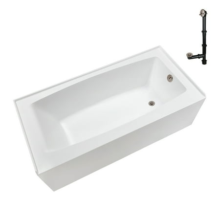 Streamline NAL-5500-BNK 60 in. x 30 in. Acrylic Right-Hand Drain Alcove Bathtub in Glossy White With External Drain in Brushed Nickel