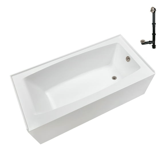 Streamline NAL-5500-BNK 60 in. x 30 in. Acrylic Right-Hand Drain Alcove Bathtub in Glossy White With External Drain in Brushed Nickel