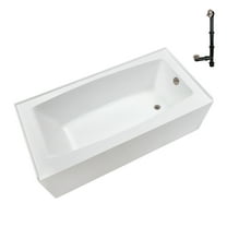 Streamline NAL-5540-BNK 66 in. x 32 in. Acrylic Right-Hand Drain Alcove Bathtub in Glossy White With External Drain in Brushed Nickel