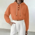 thumbnail image 2 of BODOAO Women's Casual Long Sleeve Crop Top Hoodies Womens Oversized Solid Color Sweatshirts Pullover Lapel Loose Casual Hoodie Short Sweatshirts Sweatshirt with Drawsting Basic Cropped Tops Orange 3Xl, 2 of 5