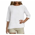 thumbnail image 2 of Womens Linen Tops Summer Casual 3/4 Sleeve Crewneck Shirts Solid Color Loose Comfy Tops Basic T Shirts White XXL, 2 of 6