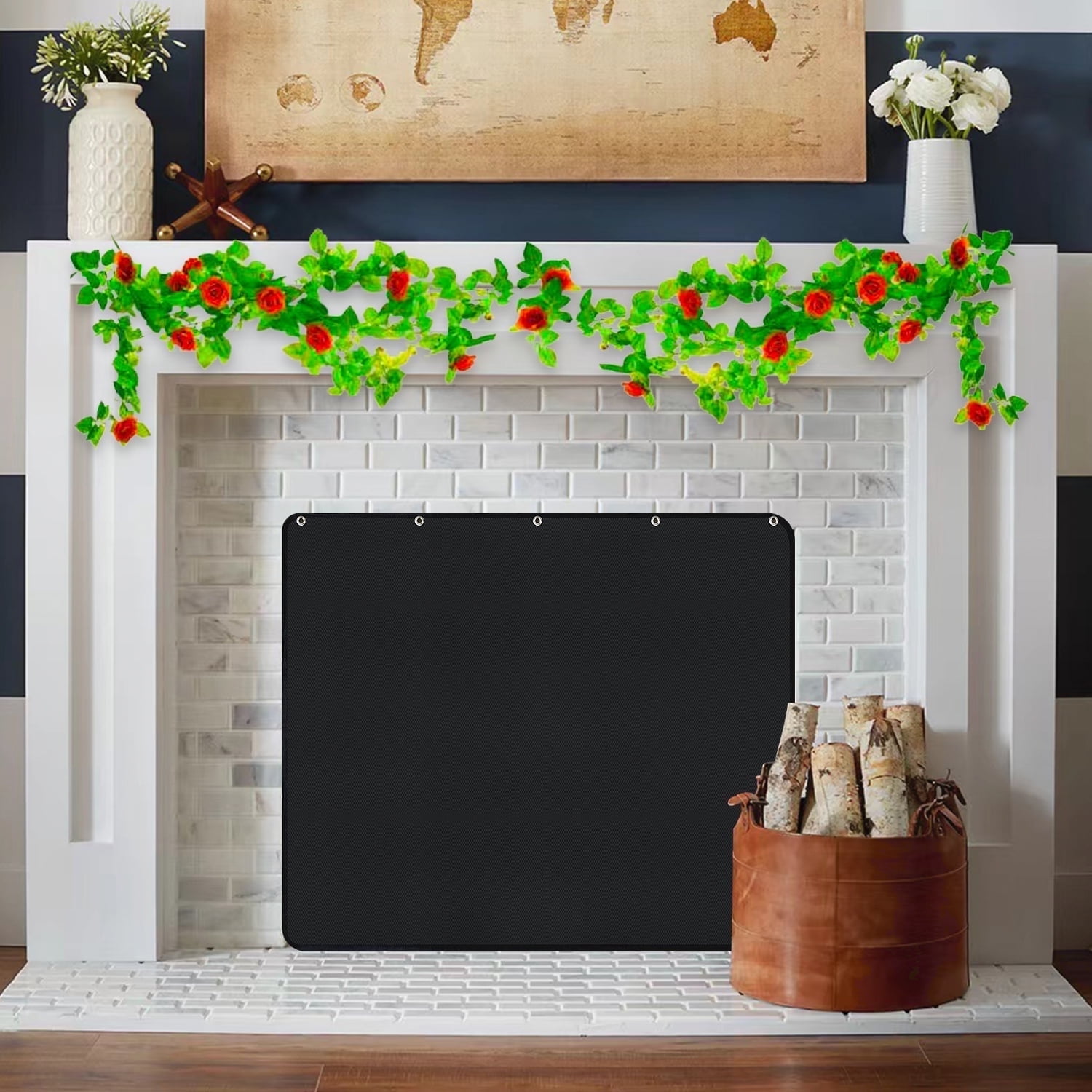 Magnet Fireplace Cover, Fireproof Fireplace Draft Blocker, Fireplace Blanket for Heat Loss, Fireplace Cold Air Blocker, Black(39" W x 32" H)
