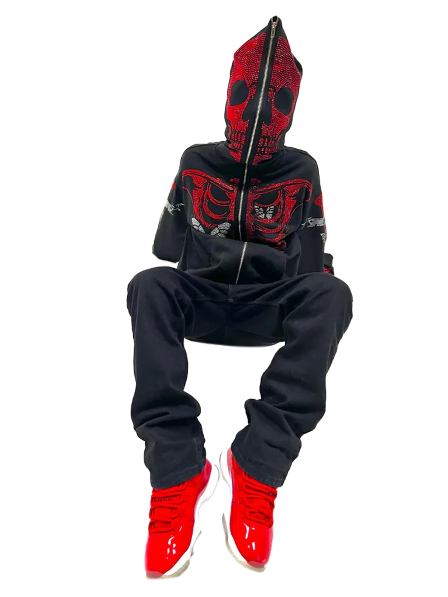 CenturyX Y2k Skeleton Full Zip Up Hoodies Over Face Women