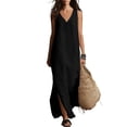 thumbnail image 2 of XIAONU Womens Solid Maxi Dress Sleeveless V Neck Split Side Linen Casual Sundress, 2 of 5