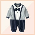 thumbnail image 4 of WRKEKC Infant Tuxedo Romper Contrast Striped Bow Tie Snap Buttons Thickened Warm Snug Fitting Fall Winter OutFitting for Boys and Girls 0-12 Months, 4 of 7