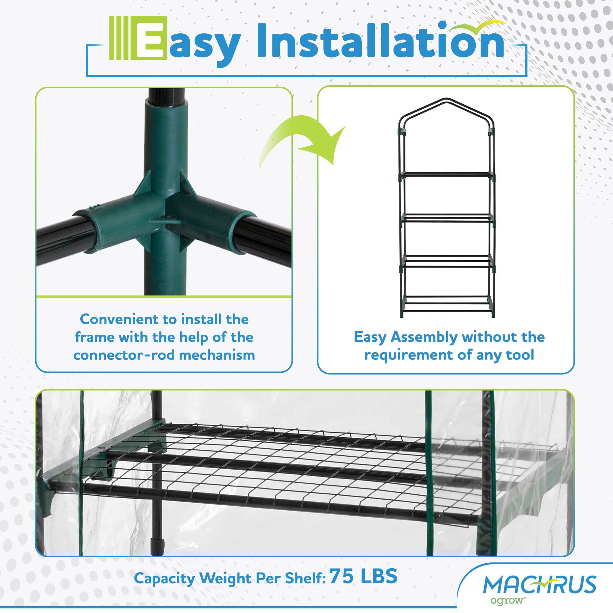 Machrus Ogrow Ultra-Deluxe 4 Tier Portable Greenhouse - Ideal for Indoor Mini Greenhouse & Outdoor Gardening