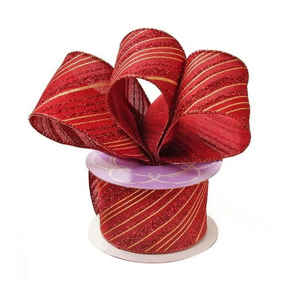 Candy Cane Wired Christmas Ribbon - 2 1/2" x 10 Yards, Gold Red Peppermint Striped, Holiday, Garland, Gifts, Wrapping, Wreaths, Bows