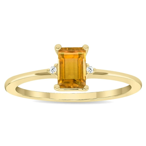 SZUL Women's Emerald Cut Citrine and Diamond Classic Band in 10K Yellow Gold
