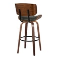 thumbnail image 4 of LumiSource Walnut Wood, Black Metal, Grey PU Lombardi 30" Fixed-Height Barstool - Set of 2, 4 of 4