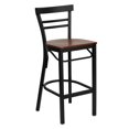thumbnail image 1 of HERCULES Series Black Two-Slat Ladder Back Metal Restaurant Barstool - Cherry Wood Seat, 1 of 6